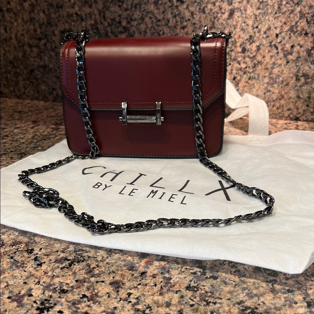 Chic Burgundy /Deep Red Crossbody Bag Chain Strap. By Chillx by Le Miel. NWT